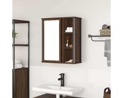 Badkamerkast Spiegel - Wandkast Opbergruimte - Badkamer Organiseren - Flexibele Opbergvakken - 50 x 21 x 60 cm - Eikenlook Bruin
