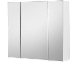 Badkamerkast spiegelkast opbergkast 60×15×55 cm wit modern en eenvoudig ontwerp met verstelbare plank drievoudig deursysteem geschikt voor badkamer en slaapkamer