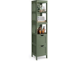 Badkamerkast Staand - Opbergkast Hoog - Ruimte Maximaliseren - Flexibele Lades - 30 x 30 x 142 cm - Forest Green