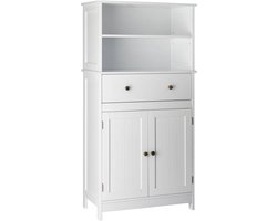 Badkamerkast Staand – Opbergkast met Grote Lade, 2-Deurs Ontwerp en Verstelbare Planken, Multifunctioneel voor Badkamer, Woonkamer of Eetkamer