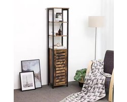 Badkamerkast - Staand Opbergrek met Deur en 3 Open Schappen - Industrieel - Bruin/Zwart