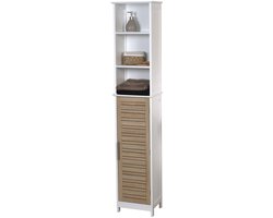 Badkamerkast Stockholm met deur en 6 planken 35x26x173 cm - Wit/Bruin