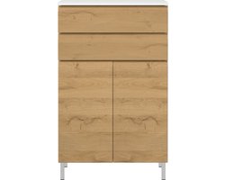 Badkamerkast Torres 60cm met 2 deuren & 2 lades - eikdecor/wit - Germania - Badkamer halfhoge kast - Wit; Bruin - Melamine; Spaanplaat