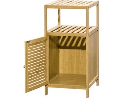 Badkamerkast van bamboe met 2 planken en 1 kastje met deur - 33 x 36 - 5 x 67 cm - naturel