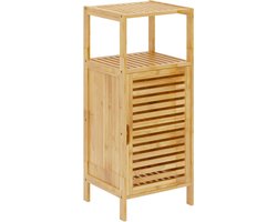 Badkamerkast van bamboe met lamellendeur - opbergkast voor badkamer, woonkamer, keuken - 36 x 32.5 x 85 cm badkamerkasten hoog