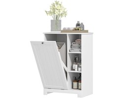 Badkamerkast - Voor Wasmand - Badkamer Kast - Badkamer Kastje - Badkamerkasten Laag - Badkamerkastje - Badkamer Kastje - Kast - Badkamer - Wit - Badkamerkast - Badkamer Accessoires - Badkamermeubel - Badkamermeubels - Wasmand