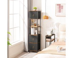 Badkamerkast vrijstaand opbergrek smalle opbergkast - vintage bruin en zwart - hoge kast met 3 stoffen laden