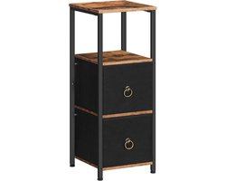 Badkamerkast, vrijstaand opbergrek voor badkamer, smalle opbergkast, multifunctionele hoge kast, 2 stoffen laden, vintage bruin en zwart