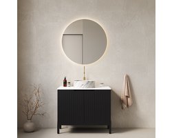 Badkamerkast - Vrijstaand Wasmeubel Met Dubbele Deuren En Zachtsluitend Systeem - Voor Badkamer - Hout - 76 Cm - Zwart