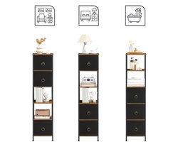 Badkamerkast, Vrijstaande Opbergplank voor Badkamer, 3 Stoffen Lades, Vintage Bruin en Zwart, 141 cm x 30 cm