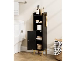 Badkamerkast, vrijstaande vloerkast, hoge opbergkast met deur, voor badkamer, keuken, zwart, 20,1D x 20,1B x 84H cm