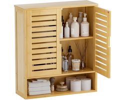 Badkamerkast wandmontage, bamboe over het toilet opberg organizer, space saver medicijnkastje met 2 deuren en verstelbare planken