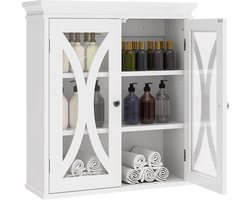 Badkamerkast, witte badkamerwandkast met glazen deur, wandmontage badkamerkast, kleine keukenwandkasten, verstelbare planken, wandgemonteerde opbergkast (wit)