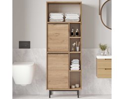 Badkamerkast Woody Fashion | 160 x 36 x 45 cm | Walnootdesign - Emob - Badkamer kolomkasten - Bruin - Melamine; MDF - Badkamer kolomkasten - Op voorraad
