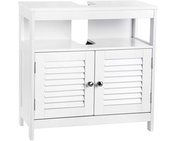 Badkamerkast Zonder Wastafel 60 x 30 x 60 cm, Badkamermeubel Met Dubbele Deuren, Open Vakken, Sifonuitsparing, Onderkast Voor Wastafel, Opbergkast Voor Handdoeken En Toiletartikelen, MDF, Wit, Ruime Opbergruimte