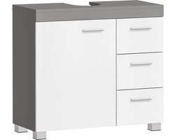 Badkamerkast Zonder Wastafel Badkameropbergkast Toiletmeubel met 3 laden en 1 deur, stevige en duurzame houten constructie, ruime opbergruimte, 30 x 70 x 64 cm, wit+grijs