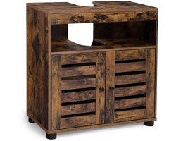 Badkamerkast Zonder Wastafel Badkameropbergmeubel met verstelbare plank, open vak en 2 geventileerde deuren, stevige houten constructie, grote opbergruimte, landelijke stijl, 60 x 30 x 63 cm, bruin en zwart