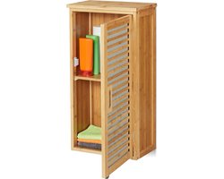 Badkamerkasten hoog Bamboe 2 vakken - Verstelbare planken - Natuur - Afmetingen: 66 x 35 x 20 cm - 1 stuk badkamerkasten hoog