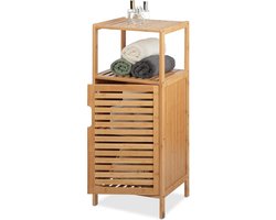 Badkamerkasten hoog Bamboe | HxBxD 87 x 365 x 33 cm | Smal Badkamerrek met deur | 2 plankjes | Handdoekenkast | Naturel badkamerkasten hoog