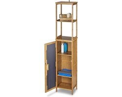 Badkamerkasten hoog bamboe - met 5 planken - staand rek - kastdeur - 170 x 335 x 28 cm - staand - natuurlijk badkamerkasten hoog