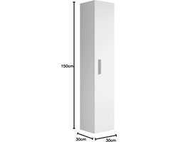 Badkamerkasten hoog Hangende Kolomkast - Badplaats Badkamerkast Pluto - 30x30x150 cm - Wit - 1 Deur badkamerkasten hoog