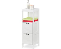Badkamerkasten hoog - Landelijke badkamerkast HBD - 90 x 30 x 30 cm - 2 lades - 1 etage - Vrijstaande kolomkast - Wit badkamerkasten hoog