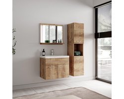 Badkamerkasten hoog - Montreal 131 cm - eiken - kastanje - plank - hoge kast - meubel - badkamerkast badkamerkasten hoog