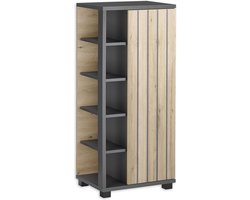 Badkamerkasten hoog - NIZZA Hoge badkamercommode - grafiet Artisan eiken look - opbergruimte - 50 x 113 x 37 cm badkamerkasten hoog