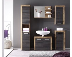Badkamerkasten hoog Notenboom Satijn - Cancun Boom badkamerkast commode 36 x 81 x 31 cm - Veel opbergruimte badkamerkasten hoog