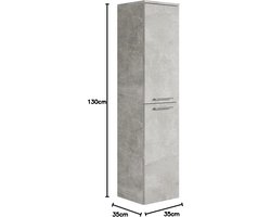Badkamerkasten hoog Saturnus 130 cm grijs legkast hoge kast kastmeubel badkamerkasten hoog