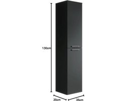 Badkamerkasten hoog Saturnus- Badkamerkast 130 cm - Hoge kast met planken - Zwart badkamerkasten hoog