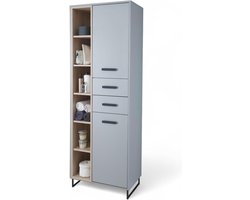 Badkamerkasten hoog - Tunis Hoge badkamerkast grijs/eiken sonoma-look - opbergruimte - houtmateriaal - 65 x 185 x 38 cm badkamerkasten hoog