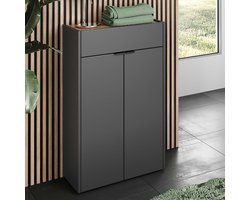 Badkamerkastje Ferrano - 2 deuren & 1 lade - grafiet/eikdecor - Germania - Badkamer halfhoge kast - Antraciet - Melamine; Spaanplaat