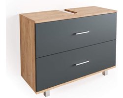 Badkamerkastje Onder Wastafel - Wastafelonderkast Met Uitsparing - Krachtig Eiken Goud - Duurzaam Ontwerp Voor Optimale Opslagruimte In Stijl