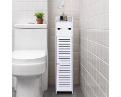 Badkamerkastje - Smal Opbergkastje - 81 cm Hoog - Wit Badkamermeubel - Toilet Of Badkamer - Vrijstaand Kastje - Compacte Opbergoplossing - Badkamer Opbergkast - Lichtgewicht Kast - Ruimtebesparend Ontwerp