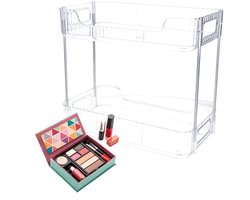 Badkamer/keuken organizer - transparant - metaal - 2 lagen - 30 x 17 x 26 cm - douche rek - organiseren