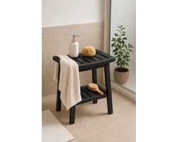 Badkamerkrukje Bambino met Opbergrek Zwart - Bamboe - Douchekruk - L39,5 x B25 x H46 cm