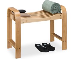 badkamerkrukje bamboe - handgrepen - ergonomisch - 54 x 65 x 33 cm - zitkrukje hal