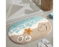 Badkamermat - 40 x 60 cm - Antislip en absorberende badmat - Cartoon zeesterren strandpatroon - Ideaal voor badkamer, keuken, slaapkamer en hal