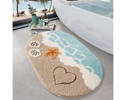 Badkamermat - 50 x 80 cm - Antislip en absorberende badmat - Cartoon zeesterren strandpatroon - Ideaal voor badkamer, keuken, slaapkamer en hal