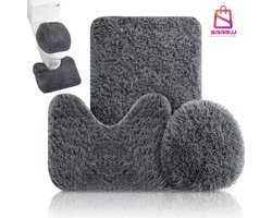 Badkamermat Set – badkamer mat antislip & Sneldrogend – Inclusief WC-mat en Toiletdeksel Hoes – badkamer accessoires – Blauw - 75778