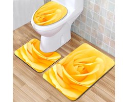 Badkamermat Set - Toiletmatten Set - Badkamer Decoratie - Antislip - 3-delig - Roos Geel