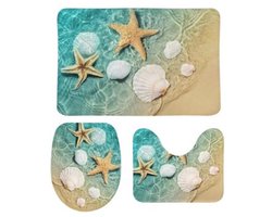 Badkamermatset 3-delig - Antislip Badmat en Toiletdeksel met Uniek Strand Design