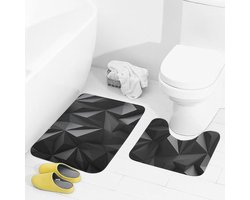 Badkamermatten set - Bad textiel - Badkamer comfort - Zachte microvezel - 2-delig - Zwart geometrisch