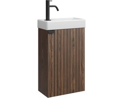 Badkamermeubel 40x22 cm walnoot - Complete kast met wastafel voor badkamer en toilet