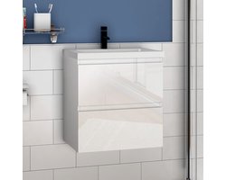 Badkamermeubel 50 cm hoogglans wit Wastafel met badmeubel,soft-close functie