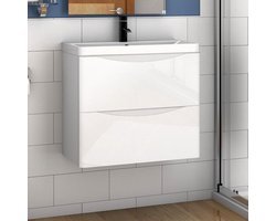 Badkamermeubel 60 cm hoogglans wit badmeubel met kunstmarmer wastafel,soft-close functie