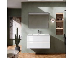 Badkamermeubel 80 cm Glans Wit met LED Spiegel, Onderkast & Lavabo – Modern & Luxe Design