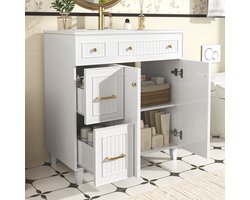 Badkamermeubel - 81.7 cm - met Keramische Wastafel - Luxe Design en Houten Poten - Massief Hout - Wit