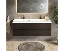 Badkamermeubel Arato - 140cm - Walnoot hout - Wastafel Wit